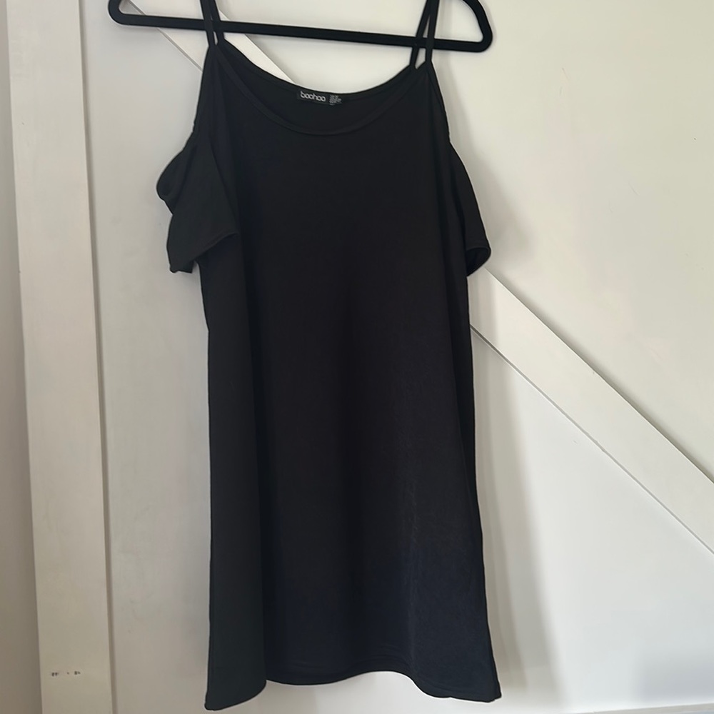 Black tank mini dress with sleeve caps